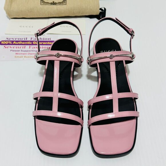 Gucci Divine 37/ US 7 Sandals Dolly Pink Leather Horsebit Slingback Strap NIB - Picture 8 of 13